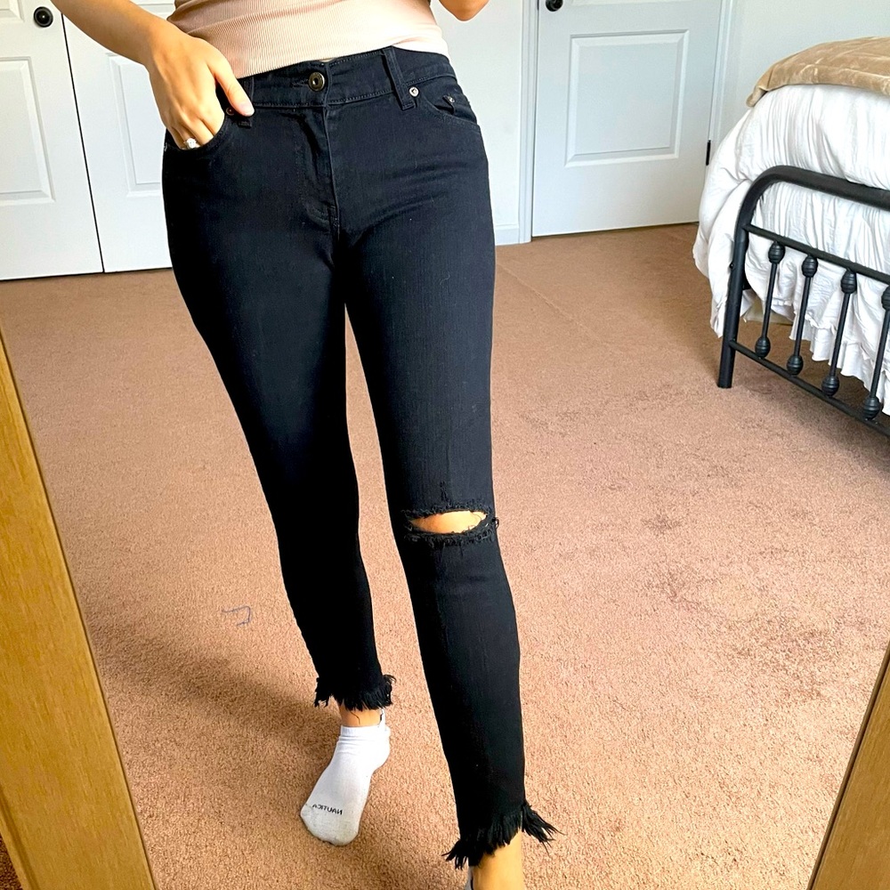Pistola Women’s Aline Skinny Crop Black Denim Distressed Jeans Size 26 Black Y2K